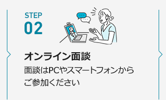 STEP02【オンライン面談】面談はPCやスマートフォンからご参加ください